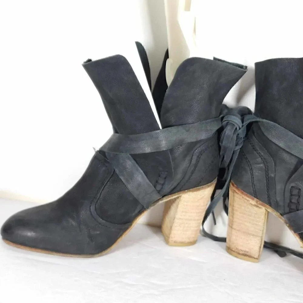 Free People Women's Seven Wonders 36 US5,5 Gray Leather Lace Fringe Ankle Boots